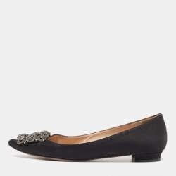 Manolo Blahnik Black Satin Hangisi Ballet Flats Size 36