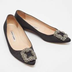 Manolo Blahnik Black Satin Hangisi Ballet Flats Size 36