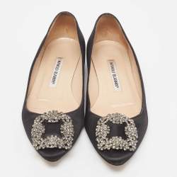 Manolo Blahnik Black Satin Hangisi Ballet Flats Size 36