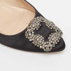 Manolo Blahnik Black Satin Hangisi Ballet Flats Size 36