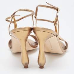 Pre Owned Manolo Blahnik Metallic Leather Ankle Strap Sandals Size 39