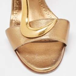 Pre Owned Manolo Blahnik Metallic Leather Ankle Strap Sandals Size 39