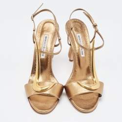 Pre Owned Manolo Blahnik Metallic Leather Ankle Strap Sandals Size 39