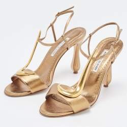 Pre Owned Manolo Blahnik Metallic Leather Ankle Strap Sandals Size 39