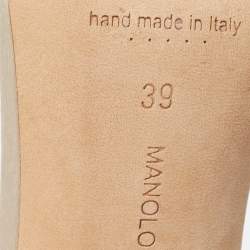 Manolo Blahnik Cream/Off-White Satin and Leather Eridania Sandals Size 39