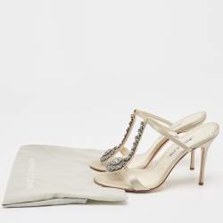 Manolo Blahnik Cream/Off-White Satin and Leather Eridania Sandals Size 39