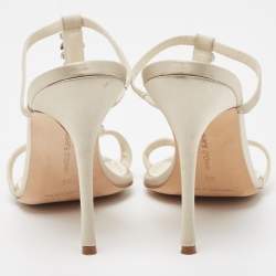 Manolo Blahnik Cream/Off-White Satin and Leather Eridania Sandals Size 39