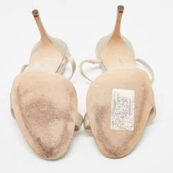 Manolo Blahnik Cream/Off-White Satin and Leather Eridania Sandals Size 39