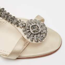 Manolo Blahnik Cream/Off-White Satin and Leather Eridania Sandals Size 39