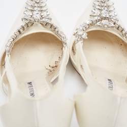 Pre Owned Manolo Blahnik Grey Satin Lala Pumps Size 37