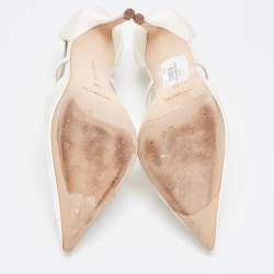 Pre Owned Manolo Blahnik Grey Satin Lala Pumps Size 37