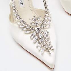 Pre Owned Manolo Blahnik Grey Satin Lala Pumps Size 37