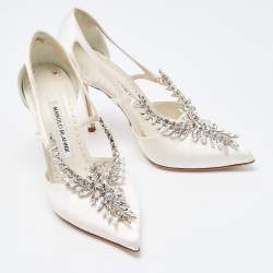 Pre Owned Manolo Blahnik Grey Satin Lala Pumps Size 37