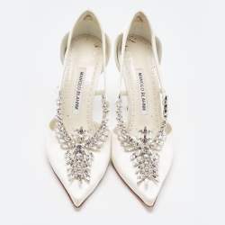 Pre Owned Manolo Blahnik Grey Satin Lala Pumps Size 37