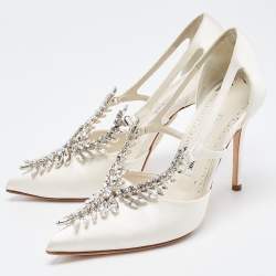 Pre Owned Manolo Blahnik Grey Satin Lala Pumps Size 37