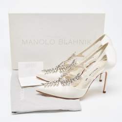 Pre Owned Manolo Blahnik Grey Satin Lala Pumps Size 37