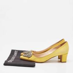 Pre Owned Manolo Blahnik Yellow Fabric Okkato Pumps Size 36.5