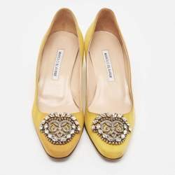 Pre Owned Manolo Blahnik Yellow Fabric Okkato Pumps Size 36.5