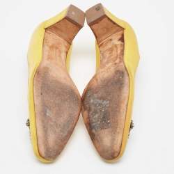 Pre Owned Manolo Blahnik Yellow Fabric Okkato Pumps Size 36.5