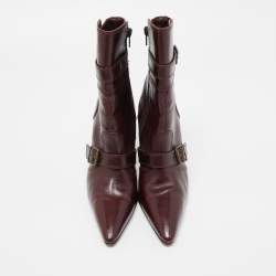 Manolo Blahnik Burgundy Leather Ankle Boots Size 37.5