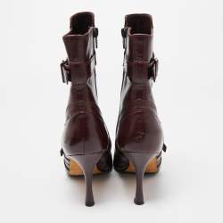 Manolo Blahnik Burgundy Leather Ankle Boots Size 37.5