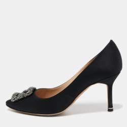 Manolo Blahnik Black Satin Hangisi Pumps Size 38.5
