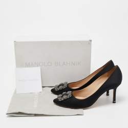 Manolo Blahnik Black Satin Hangisi Pumps Size 38.5