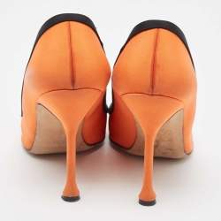 Pre Owned Manolo Blahnik Orange/Black Fabric Gotrian Pumps Size 39.5