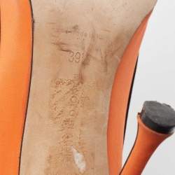 Pre Owned Manolo Blahnik Orange/Black Fabric Gotrian Pumps Size 39.5