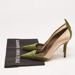 Pre Owned Manolo Blahnik Green/Beige Satin Scallop Pumps Size 38
