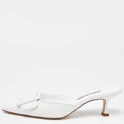 Manolo Blahnik White Leather Maysale Mules Size 38