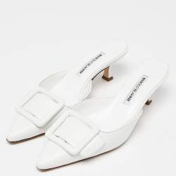 Manolo Blahnik White Leather Maysale Mules Size 38
