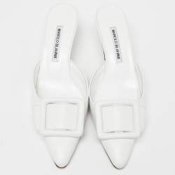 Manolo Blahnik White Leather Maysale Mules Size 38