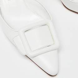 Manolo Blahnik White Leather Maysale Mules Size 38