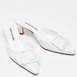 Manolo Blahnik White Leather Maysale Mules Size 38