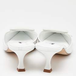 Manolo Blahnik White Leather Maysale Mules Size 38