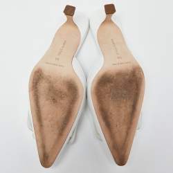 Manolo Blahnik White Leather Maysale Mules Size 38