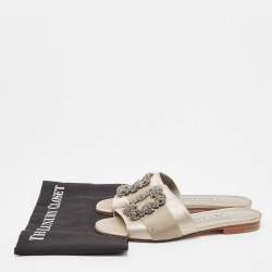 Manolo Blahnik Grey Satin Martamod  Flat Slides Size 38 