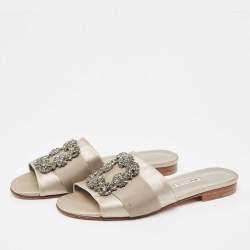 Manolo Blahnik Grey Satin Martamod  Flat Slides Size 38 