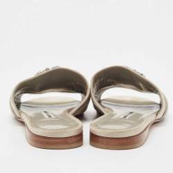Manolo Blahnik Grey Satin Martamod  Flat Slides Size 38 