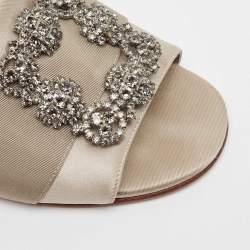 Manolo Blahnik Grey Satin Martamod  Flat Slides Size 38 