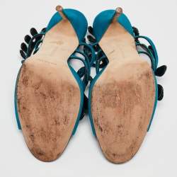 Pre Owned Manolo Blahnik Blue Suede Toubib Ankle Strap Sandals Size 40
