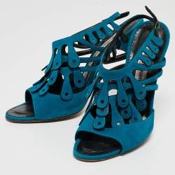 Pre Owned Manolo Blahnik Blue Suede Toubib Ankle Strap Sandals Size 40