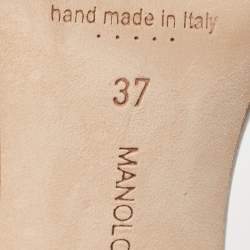 Pre Owned Manolo Blahnik Silver Satin Crystal Embellished Ankle Strap Sandals Size 37