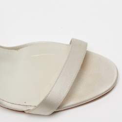 Pre Owned Manolo Blahnik Silver Satin Crystal Embellished Ankle Strap Sandals Size 37