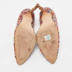 Pre Owned Manolo Blahnik Multicolor Tweed Hangisi Pumps Size 38.5