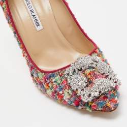Pre Owned Manolo Blahnik Multicolor Tweed Hangisi Pumps Size 38.5
