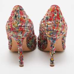 Pre Owned Manolo Blahnik Multicolor Tweed Hangisi Pumps Size 38.5