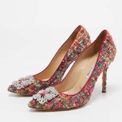 Pre Owned Manolo Blahnik Multicolor Tweed Hangisi Pumps Size 38.5