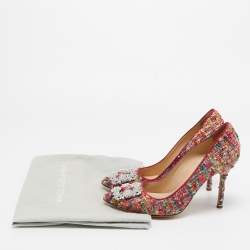 Pre Owned Manolo Blahnik Multicolor Tweed Hangisi Pumps Size 38.5